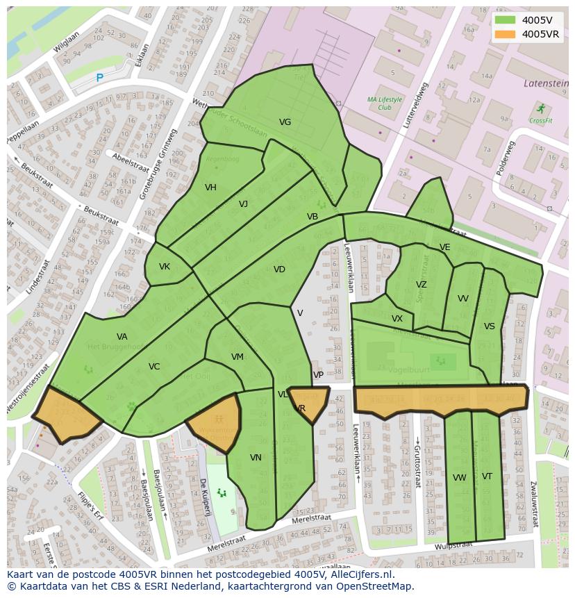 Afbeelding van het postcodegebied 4005 VR op de kaart.