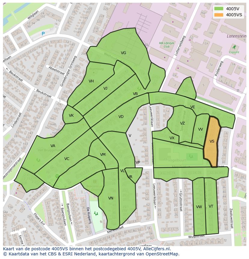 Afbeelding van het postcodegebied 4005 VS op de kaart.