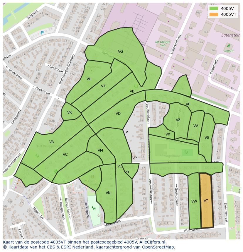 Afbeelding van het postcodegebied 4005 VT op de kaart.