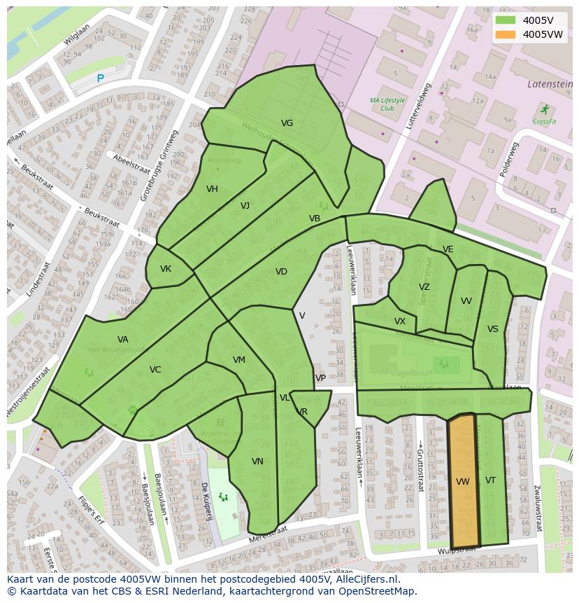 Afbeelding van het postcodegebied 4005 VW op de kaart.