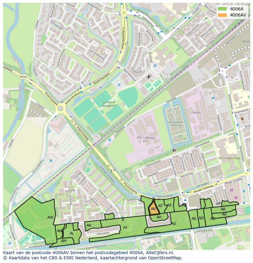 Afbeelding van het postcodegebied 4006 AV op de kaart.