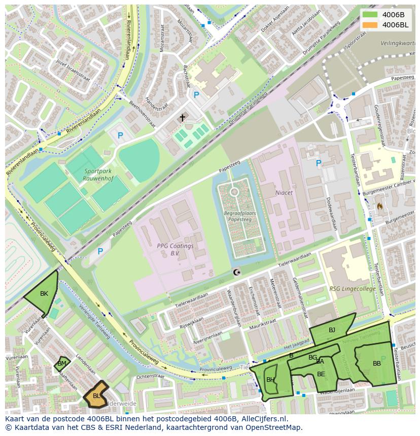 Afbeelding van het postcodegebied 4006 BL op de kaart.