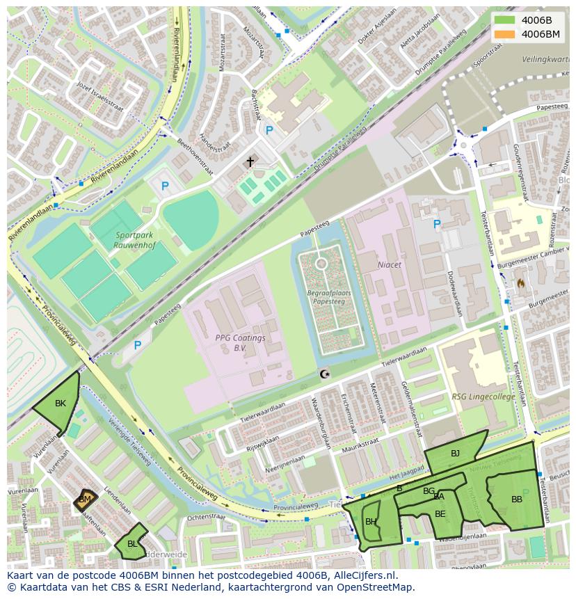 Afbeelding van het postcodegebied 4006 BM op de kaart.