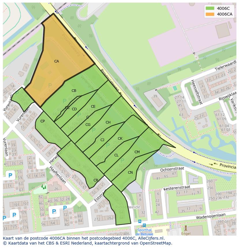 Afbeelding van het postcodegebied 4006 CA op de kaart.
