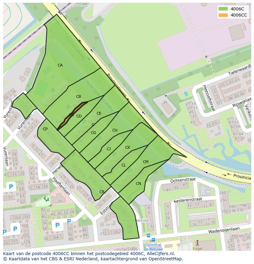 Afbeelding van het postcodegebied 4006 CC op de kaart.