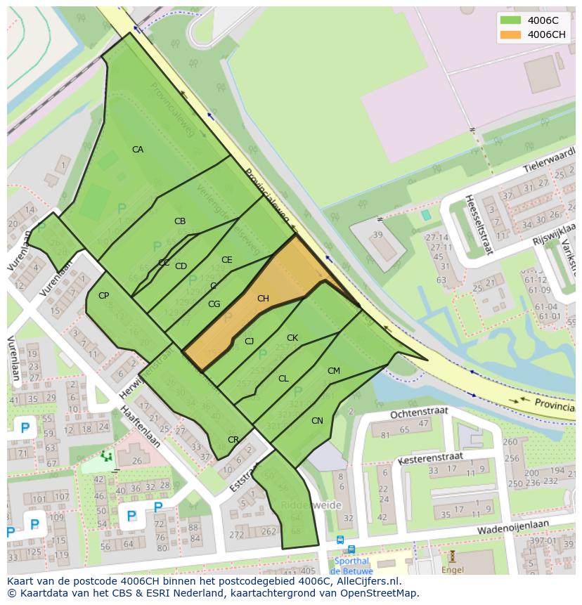 Afbeelding van het postcodegebied 4006 CH op de kaart.