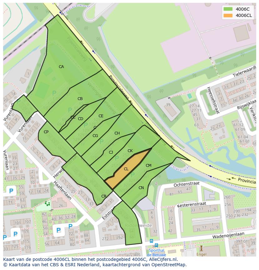 Afbeelding van het postcodegebied 4006 CL op de kaart.