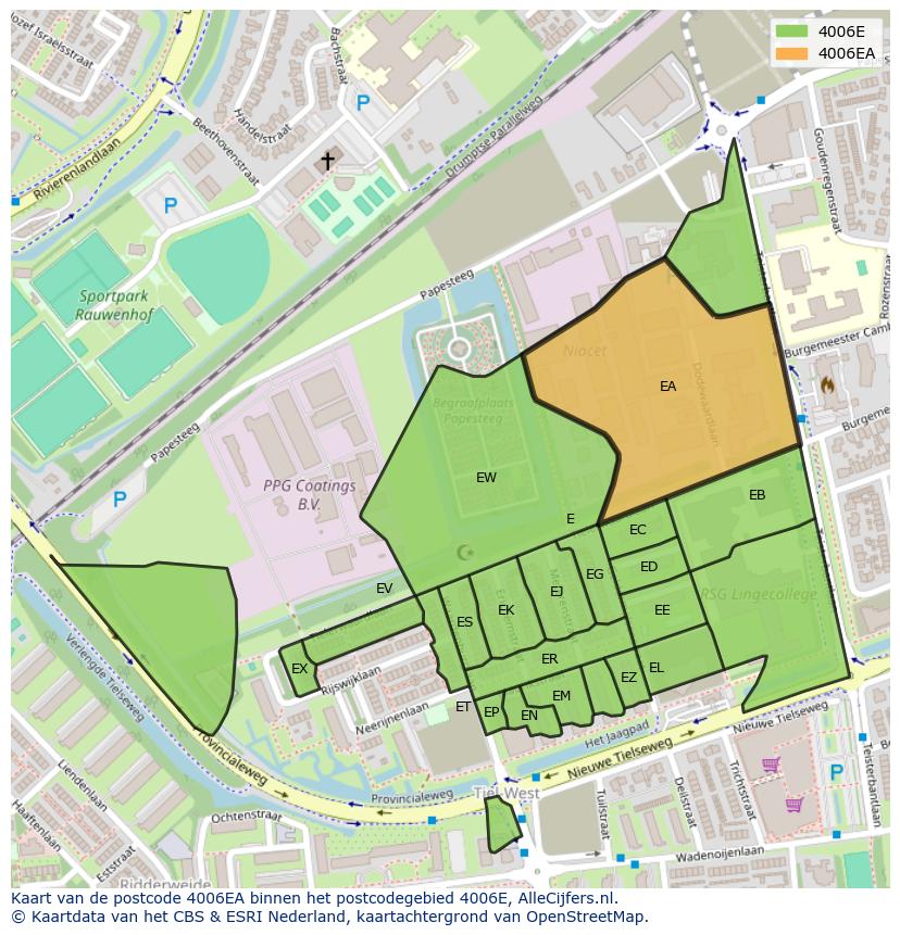 Afbeelding van het postcodegebied 4006 EA op de kaart.