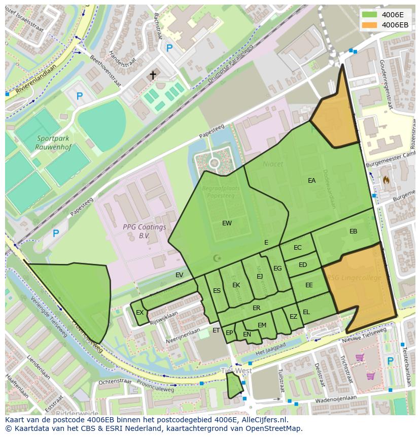 Afbeelding van het postcodegebied 4006 EB op de kaart.