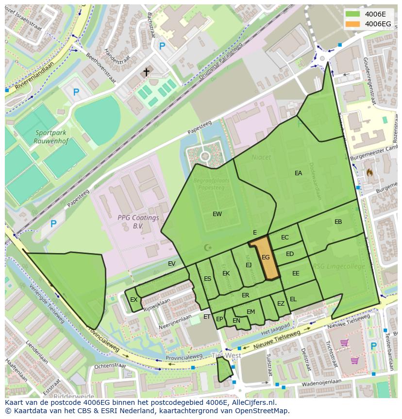 Afbeelding van het postcodegebied 4006 EG op de kaart.