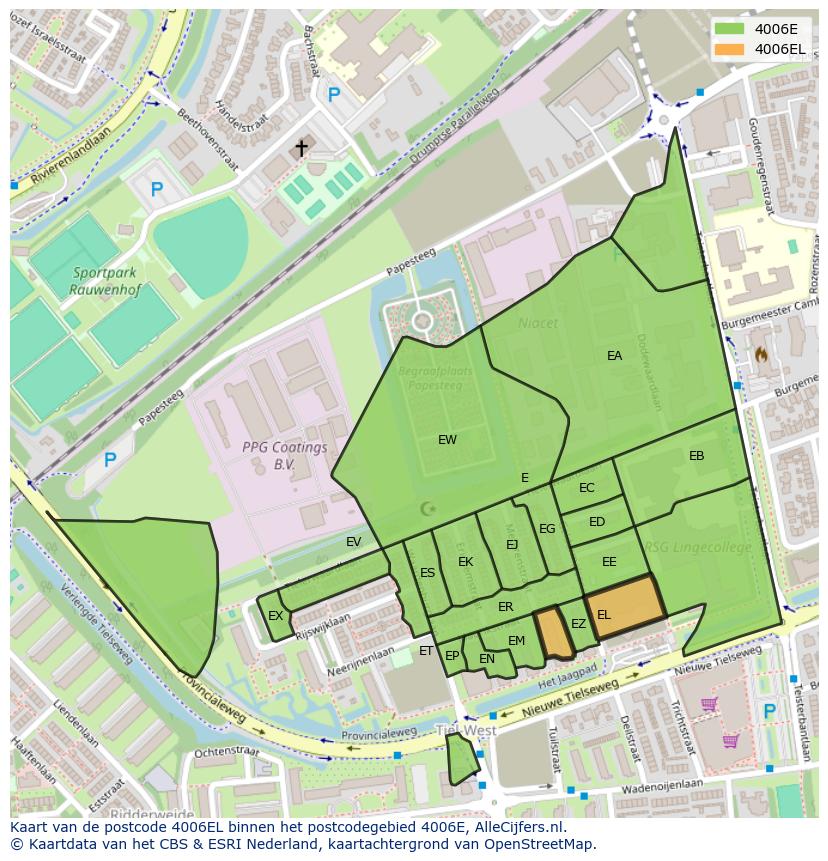 Afbeelding van het postcodegebied 4006 EL op de kaart.