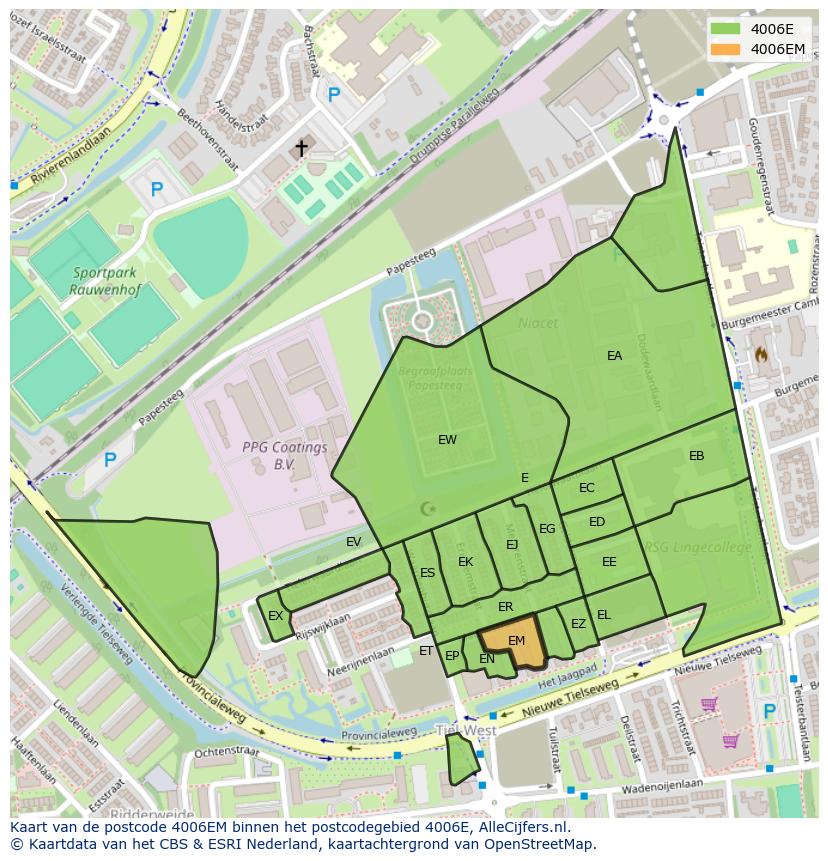 Afbeelding van het postcodegebied 4006 EM op de kaart.