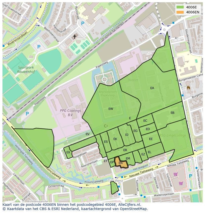 Afbeelding van het postcodegebied 4006 EN op de kaart.