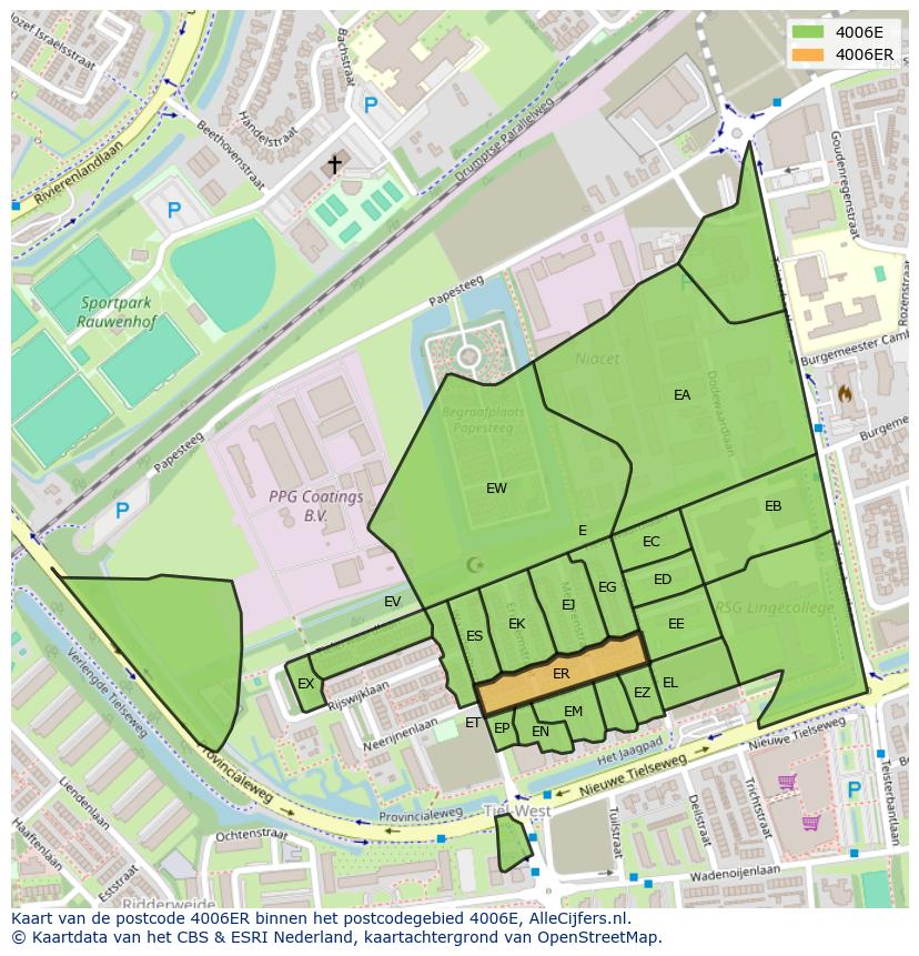 Afbeelding van het postcodegebied 4006 ER op de kaart.