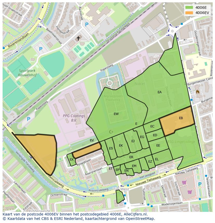 Afbeelding van het postcodegebied 4006 EV op de kaart.