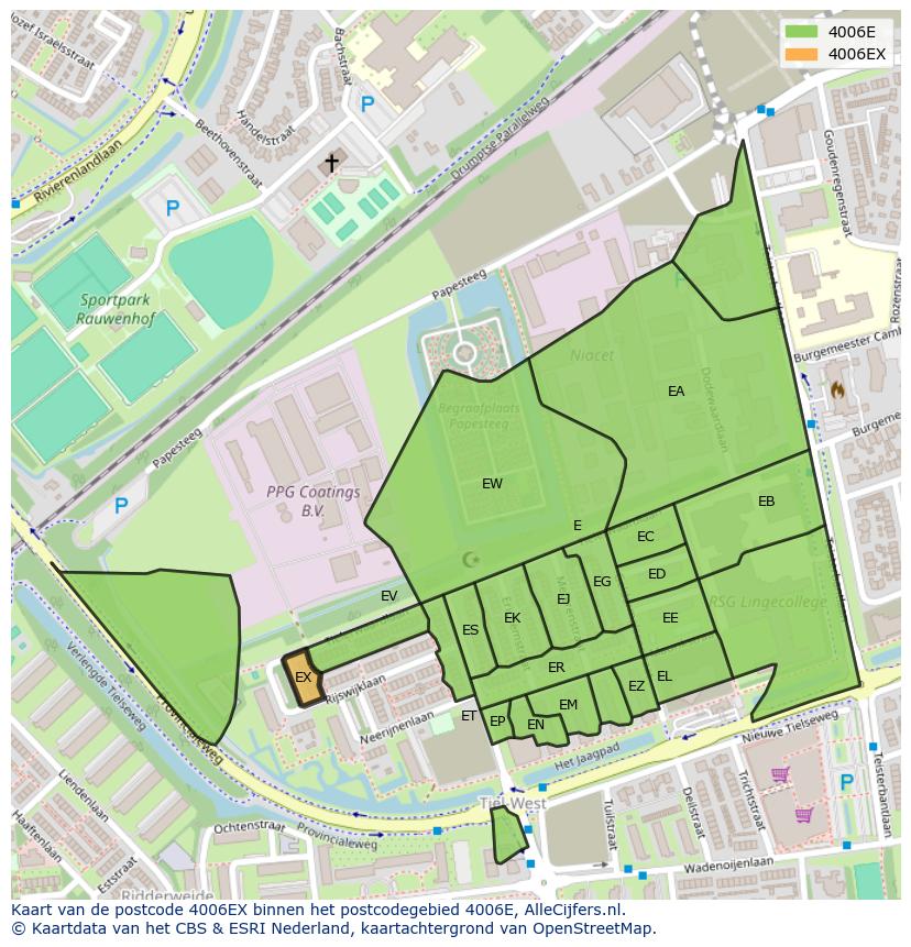 Afbeelding van het postcodegebied 4006 EX op de kaart.