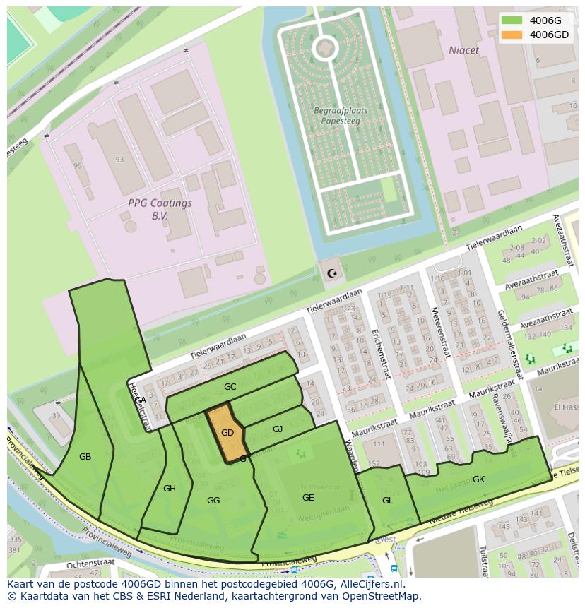 Afbeelding van het postcodegebied 4006 GD op de kaart.