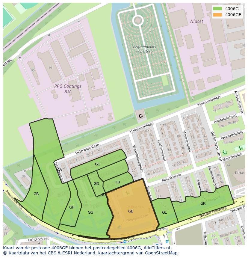 Afbeelding van het postcodegebied 4006 GE op de kaart.