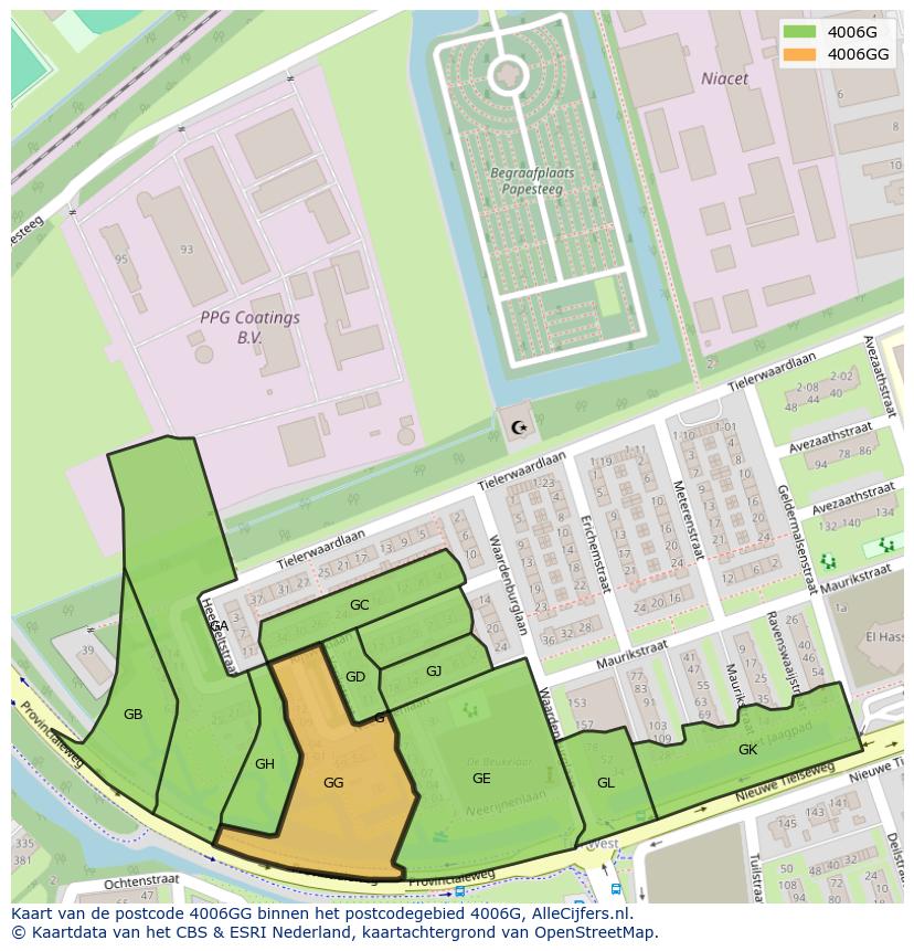 Afbeelding van het postcodegebied 4006 GG op de kaart.