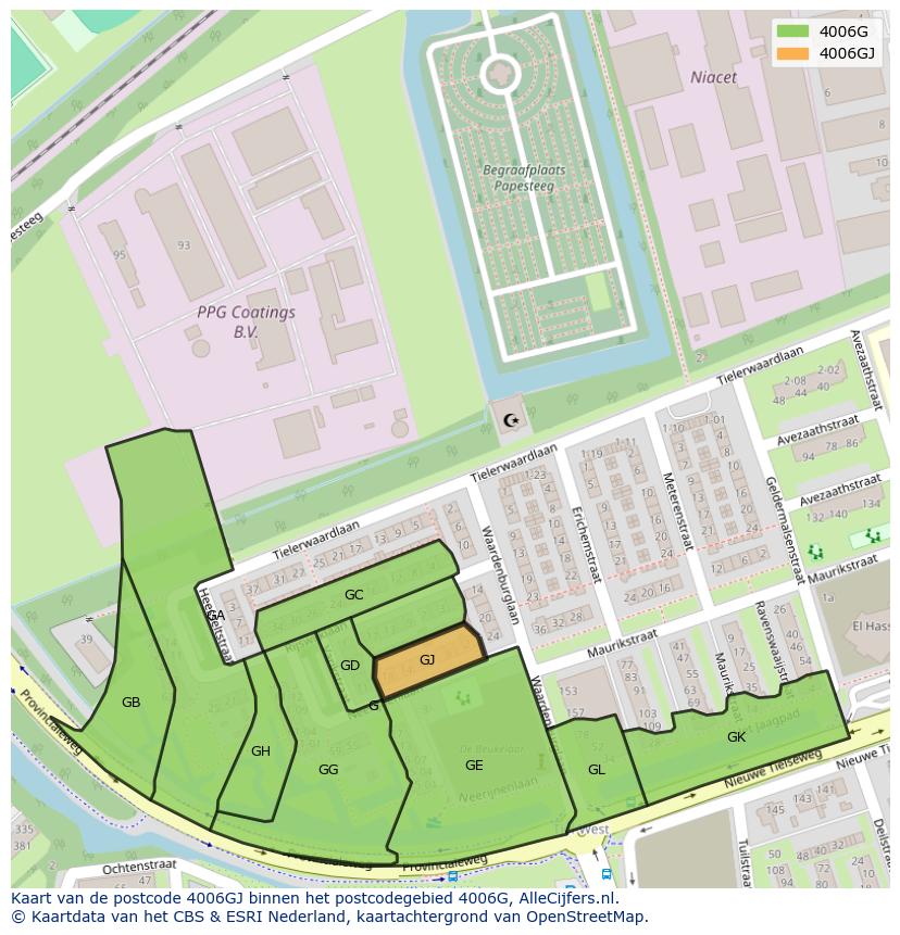 Afbeelding van het postcodegebied 4006 GJ op de kaart.
