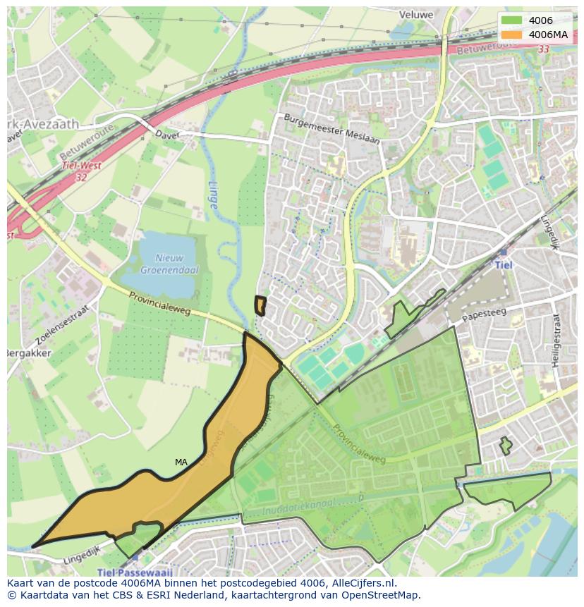 Afbeelding van het postcodegebied 4006 MA op de kaart.