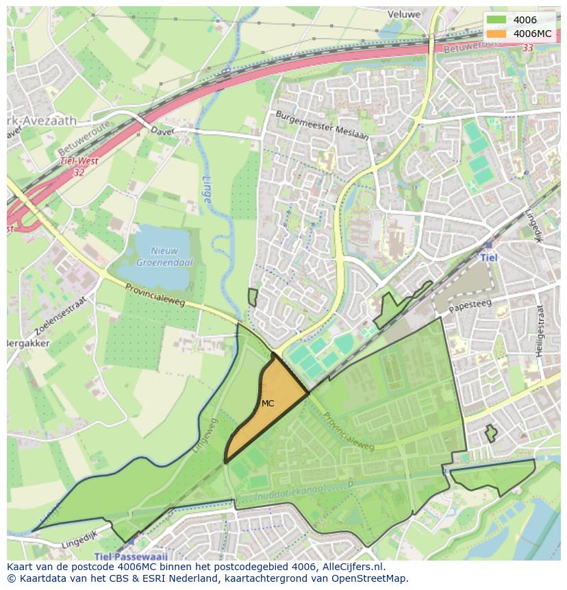 Afbeelding van het postcodegebied 4006 MC op de kaart.