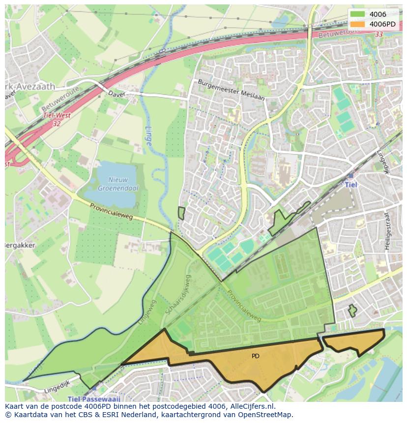 Afbeelding van het postcodegebied 4006 PD op de kaart.