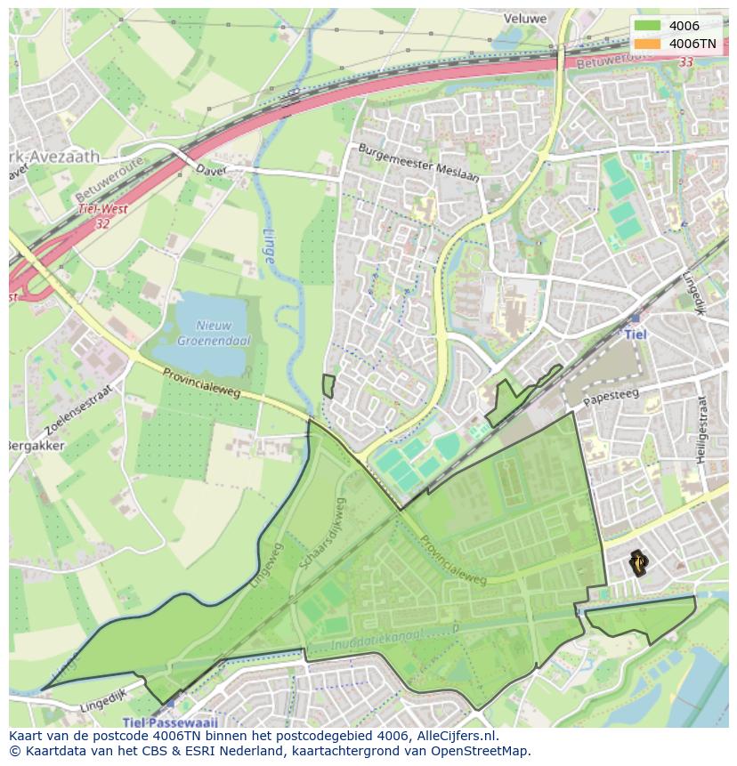 Afbeelding van het postcodegebied 4006 TN op de kaart.