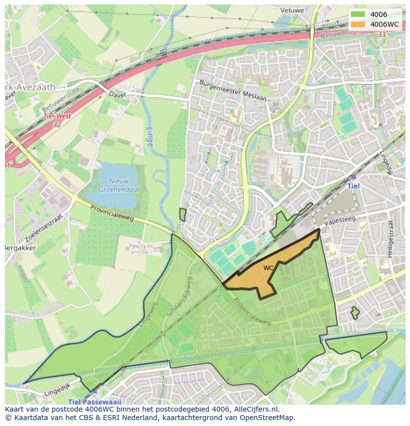 Afbeelding van het postcodegebied 4006 WC op de kaart.