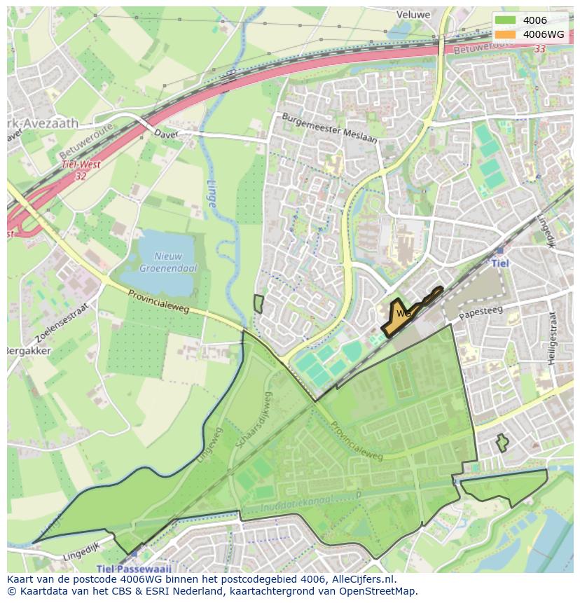 Afbeelding van het postcodegebied 4006 WG op de kaart.