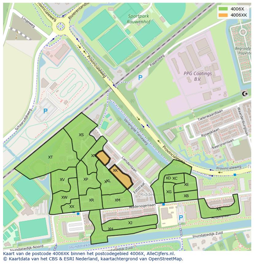 Afbeelding van het postcodegebied 4006 XK op de kaart.