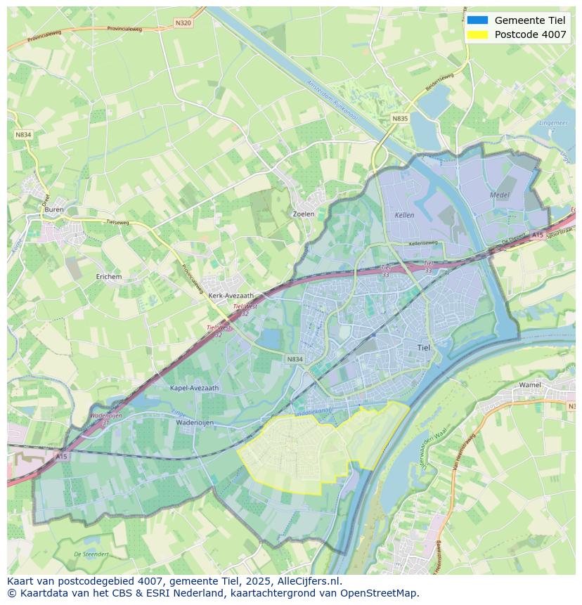 Afbeelding van het postcodegebied 4007 op de kaart.