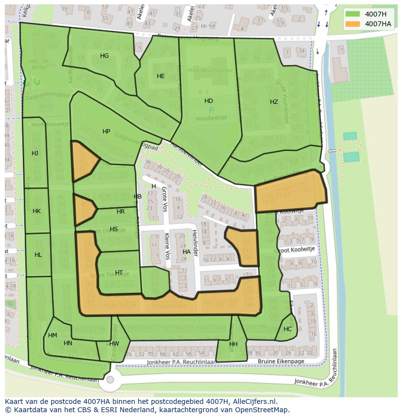Afbeelding van het postcodegebied 4007 HA op de kaart.