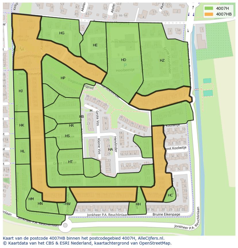 Afbeelding van het postcodegebied 4007 HB op de kaart.