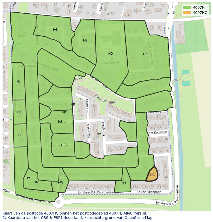 Afbeelding van het postcodegebied 4007 HC op de kaart.