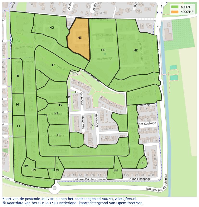 Afbeelding van het postcodegebied 4007 HE op de kaart.