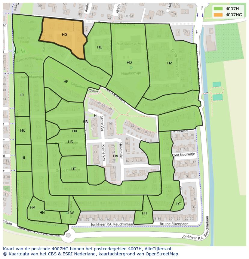 Afbeelding van het postcodegebied 4007 HG op de kaart.