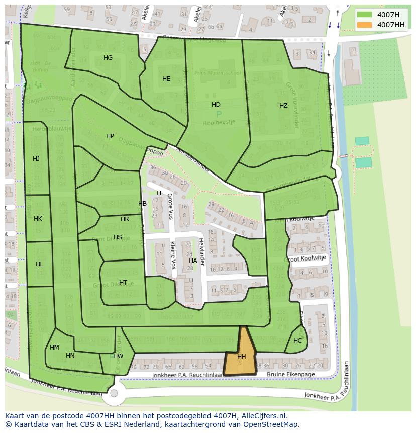 Afbeelding van het postcodegebied 4007 HH op de kaart.