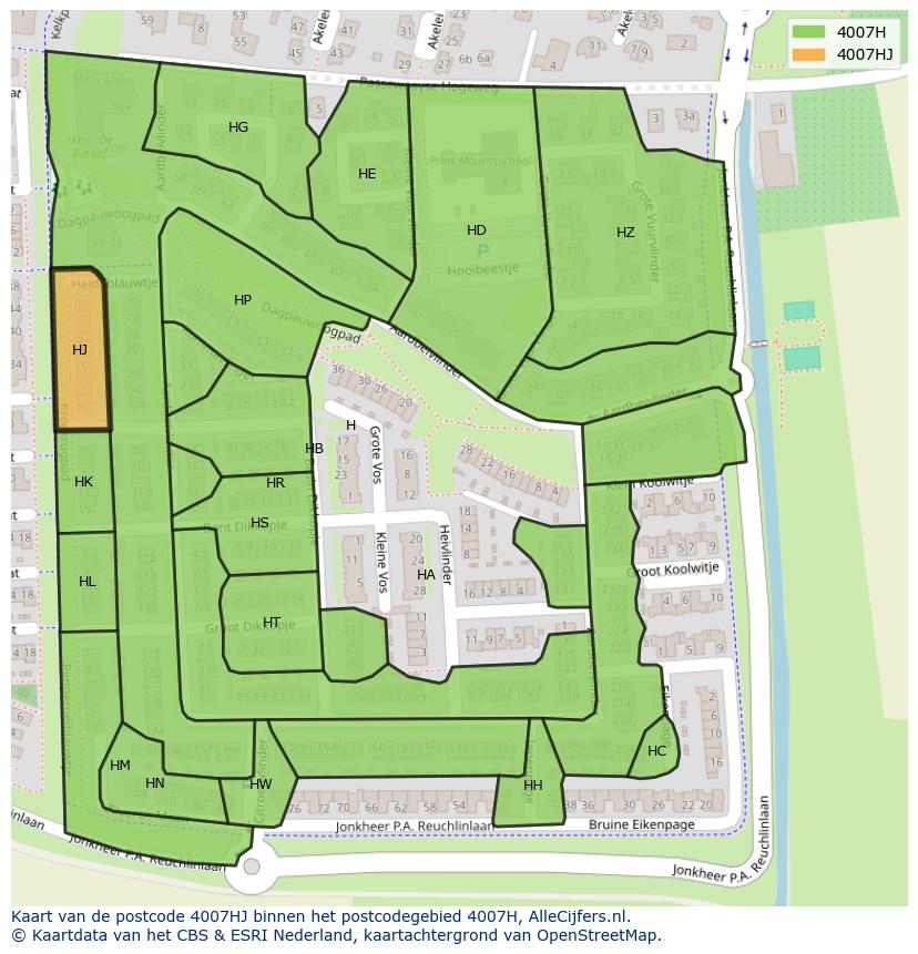 Afbeelding van het postcodegebied 4007 HJ op de kaart.