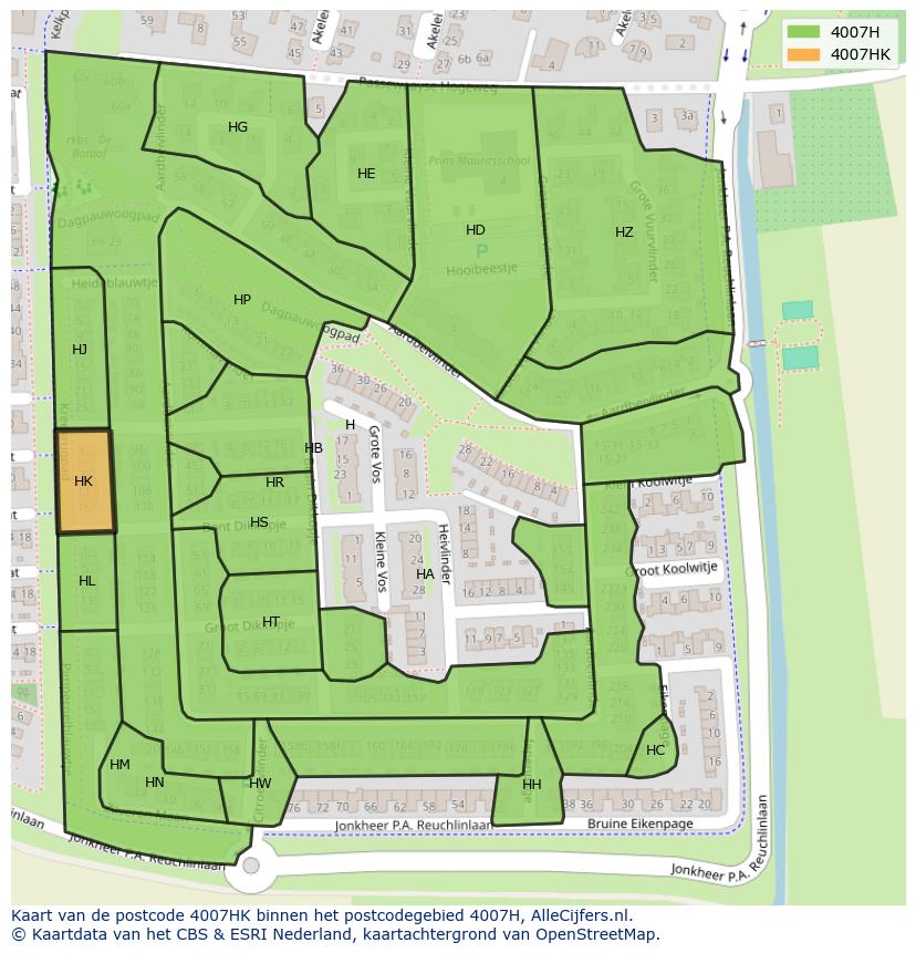 Afbeelding van het postcodegebied 4007 HK op de kaart.