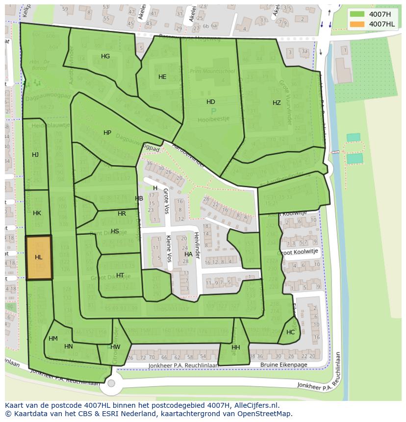 Afbeelding van het postcodegebied 4007 HL op de kaart.