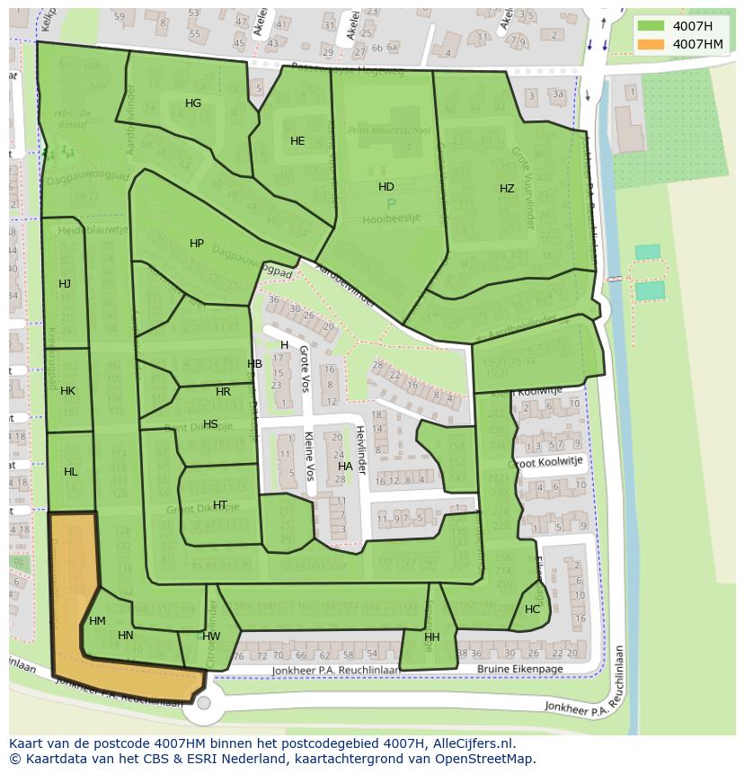 Afbeelding van het postcodegebied 4007 HM op de kaart.