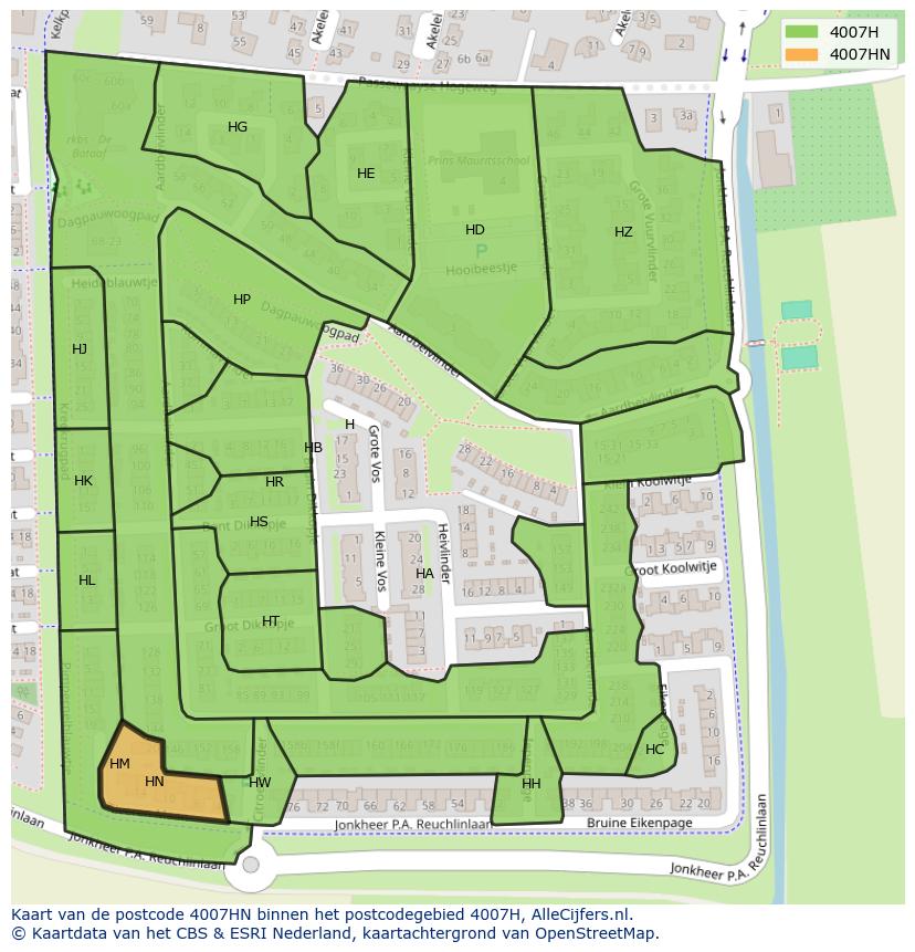 Afbeelding van het postcodegebied 4007 HN op de kaart.