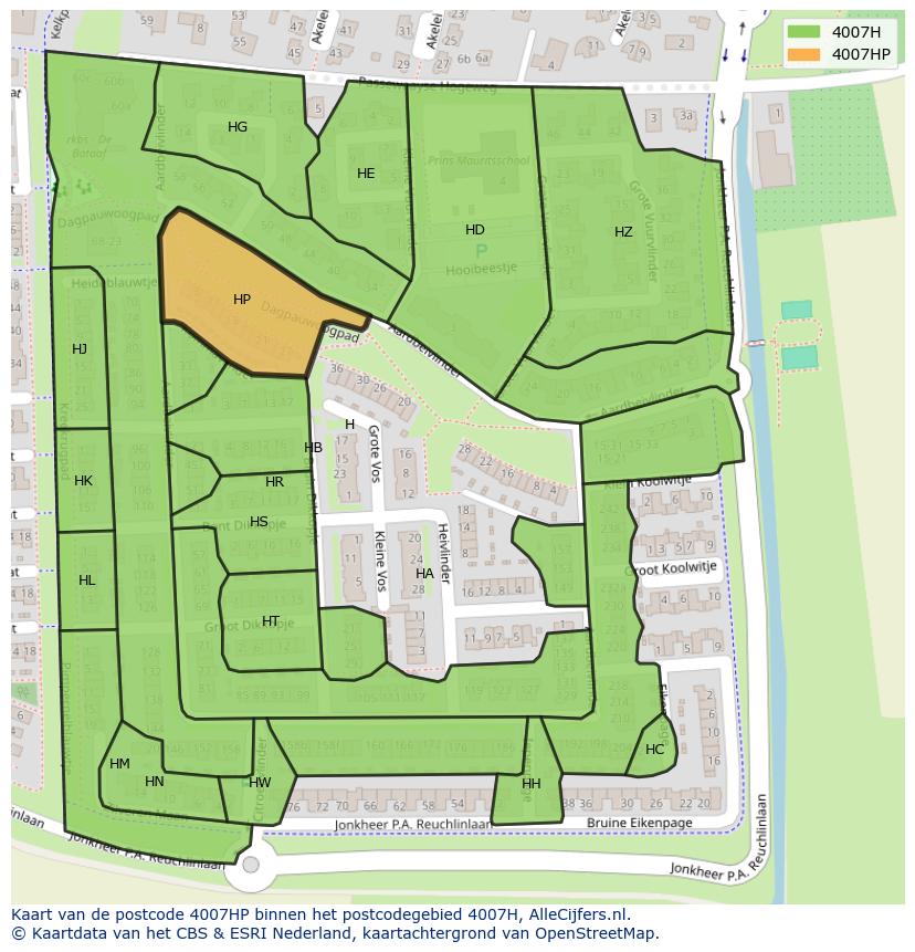 Afbeelding van het postcodegebied 4007 HP op de kaart.