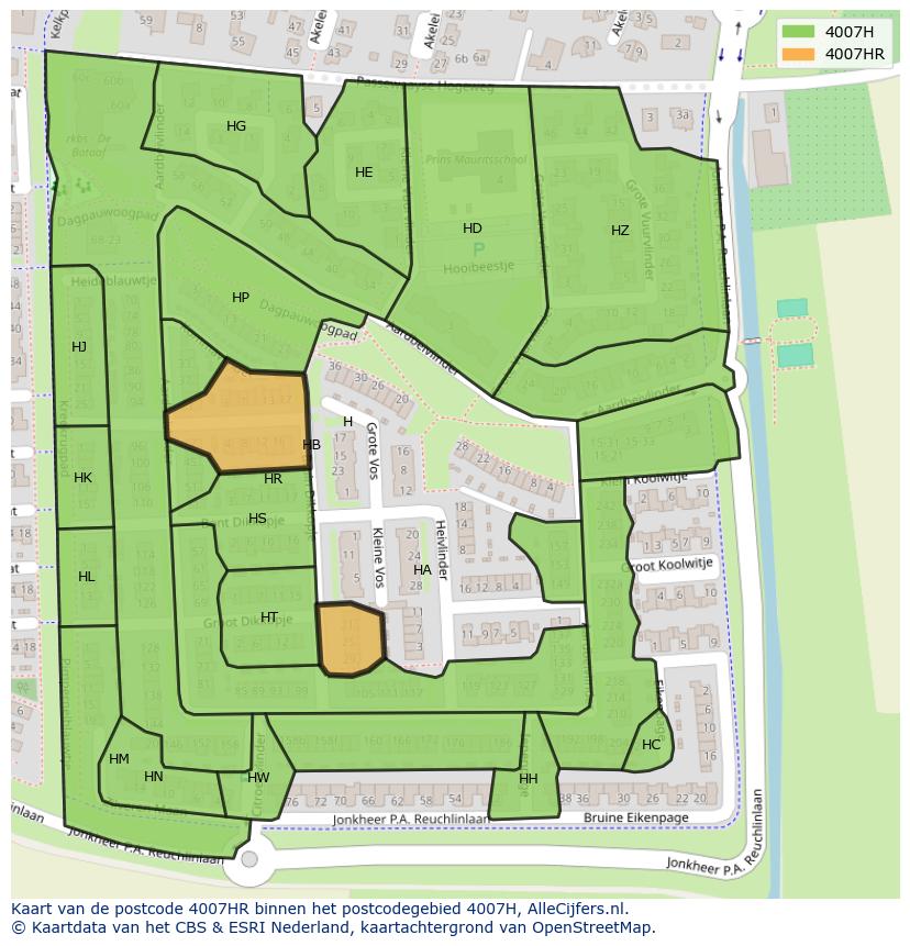Afbeelding van het postcodegebied 4007 HR op de kaart.