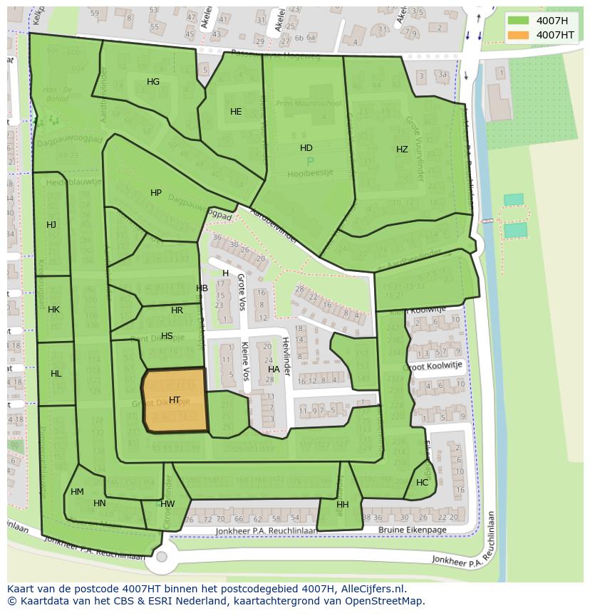 Afbeelding van het postcodegebied 4007 HT op de kaart.