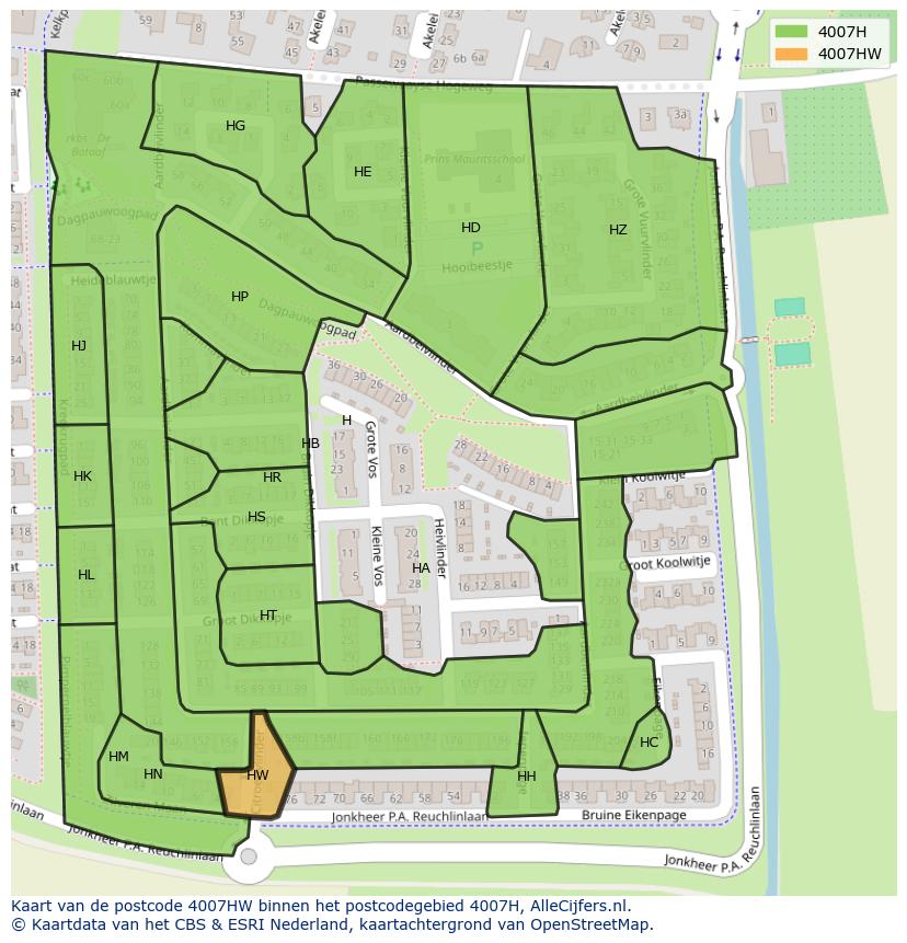 Afbeelding van het postcodegebied 4007 HW op de kaart.