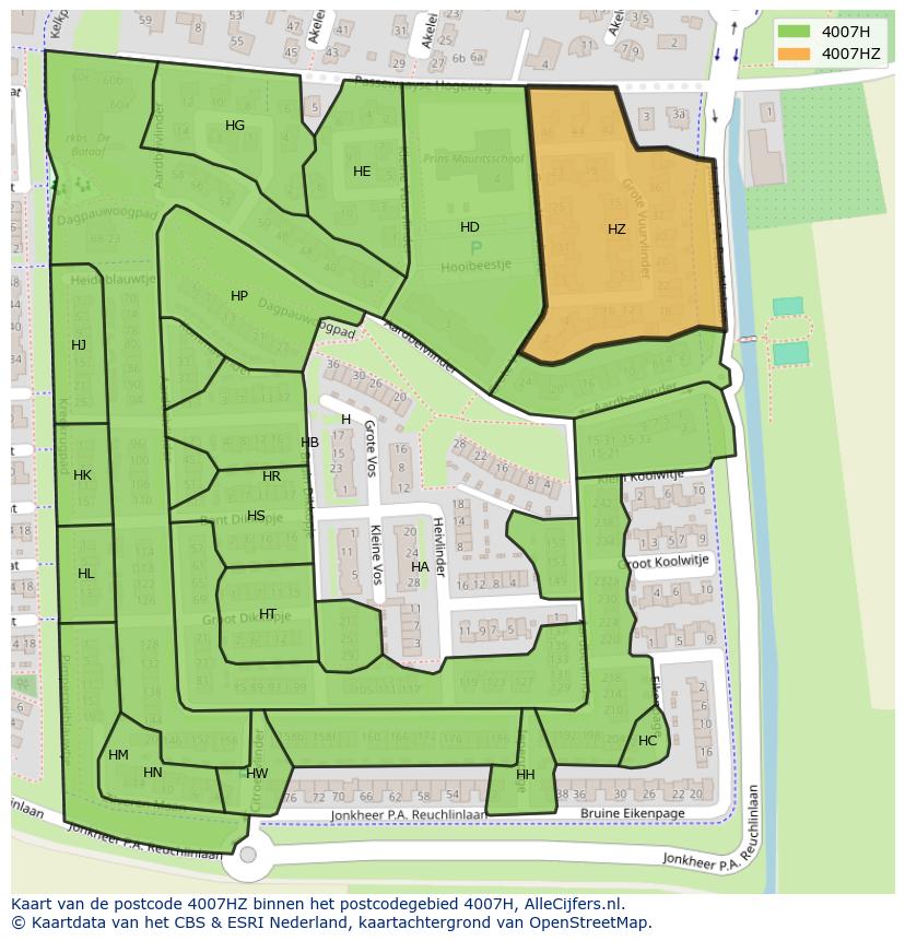 Afbeelding van het postcodegebied 4007 HZ op de kaart.
