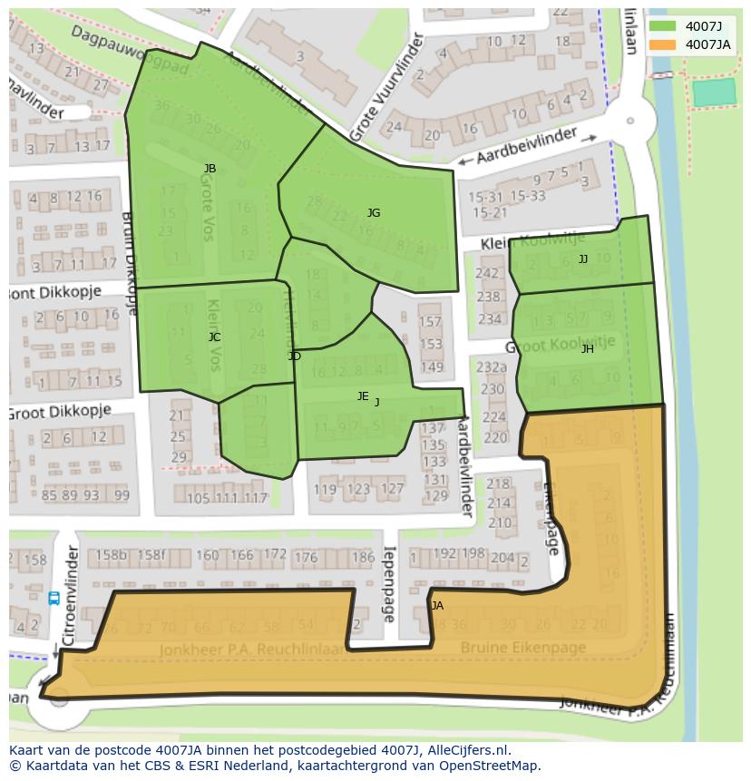 Afbeelding van het postcodegebied 4007 JA op de kaart.