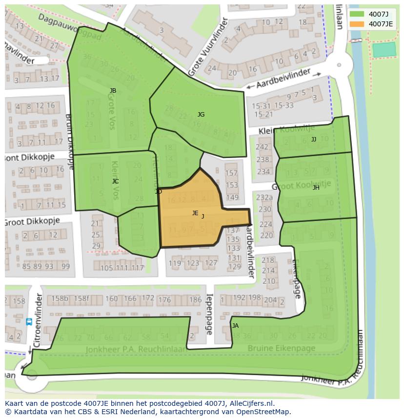 Afbeelding van het postcodegebied 4007 JE op de kaart.